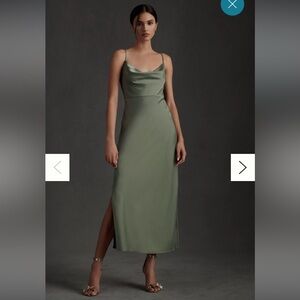 BHLDN Sage Satin Midi Dress